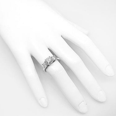 14K White Solid Gold Three Stone Diamond Engagement Ring 1.96 Ctw